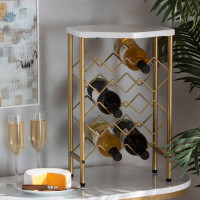 Baxton Studio WS-12224-Wine Rack Phoebe Modern and Contemporary Gold Finished Metal Wine Rack With Faux Marble Tabletop